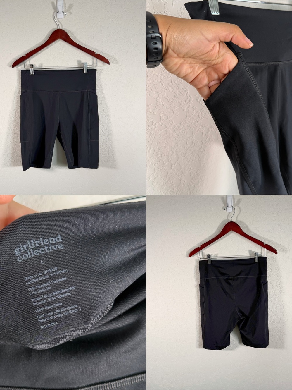 •GIRLFRIEND COLLECTIVE• Black Biker Shorts Side Pockets Size Large